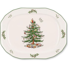 Spode Weihnachtsbaum-geformte achteckige Platte, 35,6 cm, großes Serviertablett für Fleisch, Käse und Desserts | aus feinem Steingut | spülmaschinen- und mikrowellengeeignet