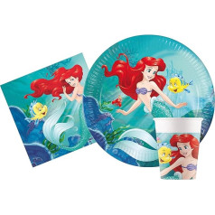 Ciao AZ034 Disney Ariel Little Mermaid 24 personām (112 gabali: šķīvji, krūzes, salvetes) Princeses puse galda piederumu komplekts