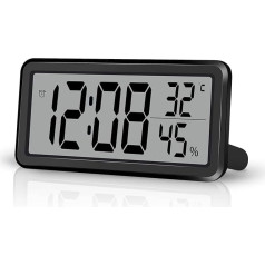 SZELAM 5,6 collu LCD digitālais modinātājs ar lielu ciparu displeju, mazs digitālais sienas pulkstenis, plāns galda pulkstenis ar temperatūras, mitruma un snaudas funkciju guļamistabai, mājai, birojam, melns