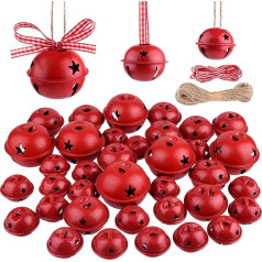 KUUQA Pack of 36 Ziemassvētku Jingle Bells Craft Bells Ziemassvētku zvani ar zvaigzni Ziemassvētku ballītei Ziemassvētku eglīte vainags rotājumi Holiday DIY rotājumi