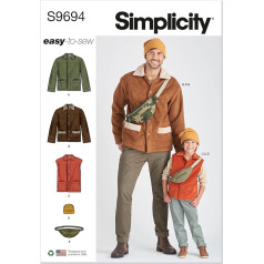 Simplicity SS9694A Vīriešu un zēnu jaka, veste, cepure un plecu soma A (S - L / S - XL)