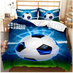 LXTOPN Fussball bettwäsche 135x200 Jungen, Jungen Teenager Sport Bettbezug-Set für Einzelbett,Fußball Kinderbettwäsche Blau(Blauer Fußball, 135x200cm)