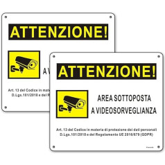 2 Pezzi Cartello Area Videosorvegliata Metallo 15 x 15 cm, Segnaletica Videosorveglianza Alluminio Targa Videosorveglianza Riflettente Impermeable and Raggi UV Adatti per Case e Aziende