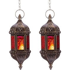 Nuptio Марокканская свеча фонарь висит чай свет свечи держатель Pack of 2 Metal & Glass Ramadan Lamp Brown декоративные фонари для свечей для гостиной балкон Хэ