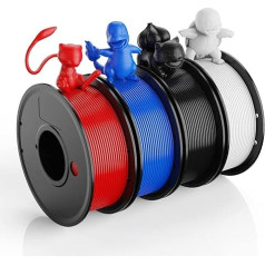 Xute Filament 1.75 PLA, PLA filaments 1,75 mm (4 x 250 g) 3D printeriem, izmēra precizitāte +/- 0,02 mm, vakuuma iepakojumā, iekļauts melns, balts, sarkans, zils, sarkans, zils