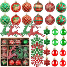 40 Ziemassvētku Baubles Ziemassvētku rotājumu komplekts Sarkans un zaļš plastmasas Ziemassvētku eglīšu baubles ar pakaramo Ziemassvētku eglīšu baubles Plastmasas nesadalāms Ziemassvētku eglīšu rotājums Piekaramais eglīšu rotājums