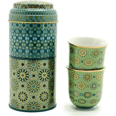 IMAGES D'ORIENT Dāvanu komplekts 2 in 1 metāla kārbās ar 2 x 90 ml Porcalain Espresso tasītēm Mocha Cups Krāsains austrumu raksts