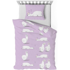 Träumschön Flannelette Lama Gultas veļa 135 x 200 cm kokvilnas violeta - Cute Alpaka Gultas veļa 135 x 200 cm violeta - Cuddly Gultas veļa Meitenes