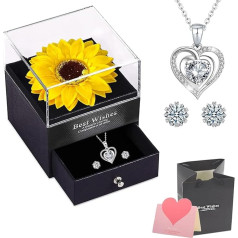 OIOYLEY Exquisite Konservierte Sonnenblume Geschenk Box mit Heart Shaped Halskette, für Frauen für Valentinstag, Muttertag, Jahrestag, Geburtstag für Mutter, Schwester, Ehefrau