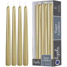 Hyoola Taper Candles - 25 см Metallic Cream Gold, Настольные свечи без капель - Время горения свечей 8 часов - Упаковка из 12 штук