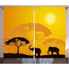 ABAKUHAUS Safari rustikāls aizkars, abstrakts savvaļas dzīvnieks, guļamistabas aizkars ar cilpām un āķiem, 280 x 225 cm, tumši brūns, dzeltens