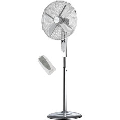 Camry CR 7314 Fußventilator, Fernbedienung, Timer, 4 Metallflügel 45cm, 3 Geschwindigkeitsstufen, Oszillierend, Standventilator Elegantes Design, Metallic-Gehäuse, Schwarz - Edelstahl 190W