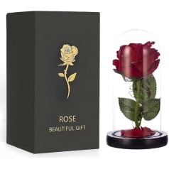 MBSM Rose für Sie, leuchtende Rosenblumen, künstliche Rose, Geschenk für Mutter, Frau, Rose in Glaskuppel, Geschenk für Hochzeit, Geburtstag, Valentinstag (rote rose-schwarze Basis)