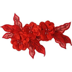 3D-Aufnäher Blume Perlen Strass Spitzenapplikation Patches Brautkleid verziert Motive für Haarbandbrosche 1 Stück rot