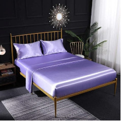 Purple Silk Like Satin Fitted Sheet Set Double 4 gab Flat Sheet Viesnīcas gultasveļas komplekts Silk Silky Fitted Sheet ar dziļu kabatu Luxury Soft gultasveļa