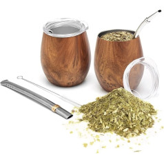 balibetov Mate krūzīšu komplekts (2 Yerba Mate tējas tasīšu komplekts, 5 gabali) - Komplektā ietilpst divas divstūra 18/8 nerūsējošā tērauda tējas tasītes Mate, divas bumbillas (Mate salmiņš) un tīrīšanas birste (koka)