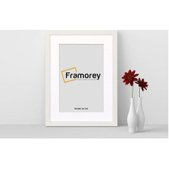 FRAMOREY Oxford Wood Effect Flat Picture Frame, White, A2 Size with A3 White Mount, Handmade Wall Art Poster Frame, Best Living Room Photo Frame