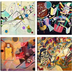 DìMò ART Wassily Kandinsky Modern Pictures, komplekts no 4, 30 x 30 cm, izdruka uz audekla, klasisks dekors virtuvei, guļamistabai, viesistabai, bāram, birojam, restorānam