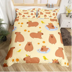 Homewish Capybaras Segas pārklājs 155 x 220 cm, salds brūns Capybaras sedziņas pārklājs mazuļiem, pusaudžiem un jauniešiem, karikatūra putns Capybara Orange gultas veļas komplekts ar 1 spilvendrānu, dzelteni brūns