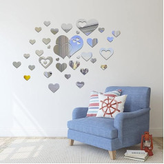 Decalmile Pack of 41 3D spoguļa sienas uzlīmes Love Heart DIY spoguļa uzlīmes guļamistaba dzīvojamā istaba apdare (sudraba)