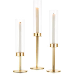 Sziqiqi Candle Holder Gold Metal for Wedding 48/42/36 cm - sveču turētājs Dekoratīvs Taper Candle Holder ar laternu Stikla sveču turētājs Taper Candle Holder for Taper Candles for Living Room Decoration Moderns