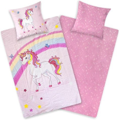 Aminata kids Unicorn Flannelette gultasveļa 135 x 200 cm Bērnu kokvilnas kokvilnas vienradzis Zip Silts un mīlīgs flaneļa ziemas gultasveļas komplekts - atgriezeniska gultasveļa rozā krāsā