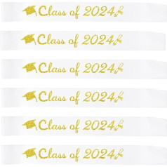 Topfunyy Pack of 6 White Graduation Sashes Gold Glitter Class 2021 Graduated Stain Sah for 2021 Graduation Party Supplies