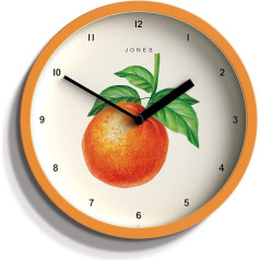 Jones Clocks® Augļu pulkstenis - apaļš pulkstenis - mazs pulkstenis - virtuves pulkstenis - biroja pulkstenis - moderns dizains - dizaina pulkstenis - krāsains korpuss - augļu māksla - augļu sienas pulkstenis (oranžs)