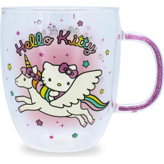 Sanrio Hello Kitty Vienradzis Stikla krūze ar mirdzošu rokturi | Kafijas krūze Espresso, Boba piena tējai | 14 oz ietilpība