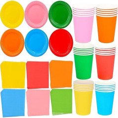 NAUZE Rainbow Party Supplies, 72 gab. daudzkrāsainu ballīšu galda piederumu kokteiļu pusdienu dzērienu salvetes papīra šķīvji 9oz dušas saderināšanās kāzu dzimšanas dienas svinībām