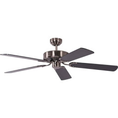 Deckenventilator ohne Beleuchtung Potkuri, Gehäuse gealtertes Silber, Flügel Schwarz, 132 cm, für Räume bis zu 25m²