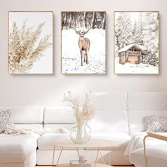 Trayosin Plakātu komplekts 3 modernas ziemas sniega ainavas sienu bildes Boho attēlu komplekts viesistabai guļamistabai birojam priekšnama sienas apdare Māksla bez rāmja (50 x 70 cm)