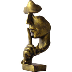 Silence is Gold Thinker Statue, Keep Silence Men Face Abstract Art Figure Sculptures Dekoratīvie objekti Piano Desktop Decor for Creative Room Home Office Study Decor 9.9 cm L