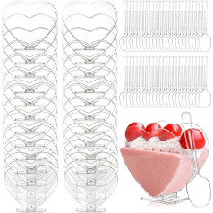 80ml plastmasas deserta kausi ar karotēm Sirds uz sirds taisnstūra caurspīdīgi mini kausi atkārtoti lietojami deserta bļodas kāzu dzimšanas dienas svinībām siera kūka