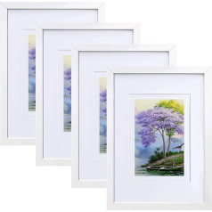 Hyppry 8x10 White Picture Frames 4 Pack Table Wall Mounted Picture Frames Holds 6x4 or 7x5 Pictures with Mount Solid Wood