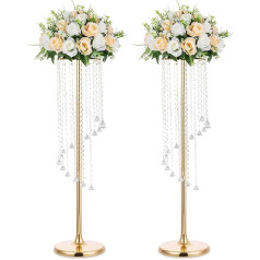 Nuptio Pack of 2 Wedding Decorations Gold Vases 90 cm High Crystal Flower Vase Metal Flower Stand for Party Table Decorations Elegant Mass Wedding Decoration Table Chandelier Centrepiece Stand