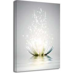 LZIMU Zen Picture on Canvas, White Lotus Flower, Blossom in Water Art Prints, sienas dekori, ierāmēti, pelēks attēli jogas, spa, meditācija, garīgo telpu apdare (3, 40 x 60 cm)