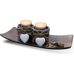 Fovasen Shabby Chic tējas gaismas sveču turētājs, romantisks Valentīna dienas Ziemassvētku rotājums Rustic Candle Holder Set Koka votive sveču turētājs ar paplāti un akmeņiem kafijas ēdamgalda centra dekorēšanai 2 komplekts