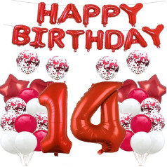 14. dzimšanas dienas balonu dekorēšana Sarkans 14 baloni Happy 14th Birthday Party Supplies Number 14 Foil Mylar Balloons Latex Balloon Dāvanas meitenēm Zēni Sievietes Vīrieši