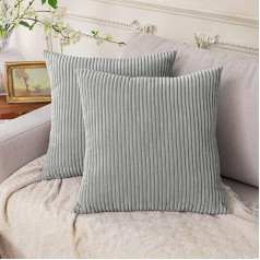 Qidordour Pack of 2 Light Grey Corduroy Cushion Covers 40x40cm Decorative Square Throw Pillow Covers for Sofa Couch Bedroom Living Room Home Decor 40x40cm Farmhouse Boho Sofa Cushion Cover