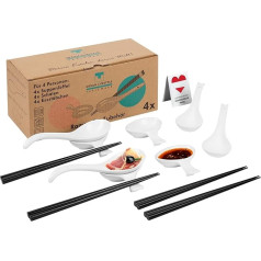 Ramen Bowl piederumi Izgatavots no 4 Ramen karotes Porcelāna 4 pāri Chopsticks Bambusa 4 Dip Bowls Porcelāna Chopstick Bench Spoon Rest Ramen Bowl, Āzijas zupas bļodas, Bowl Bowl