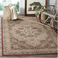 SAFAVIEH Traditionelles Persisch Teppich für Wohnzimmer, Esszimmer, Schlafzimmer - Lavar Kerman Collection, Kurzer Flor, Creme und Rot, 91 X 152 cm