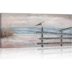 Ar rāmi Lielas audekla bildes Abstract Coast Beach Seagulls Picture on Canvas Wall Art Modern Wall Pictures XXL Art Print Decoration for Living Room Bedroom Ready to Hang 120 x 50 cm