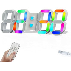 COVERY Digitale bunte 3D-LED-Uhr, Neon, großes Display, Wandwecker, Thermometer, Nachtlicht, mit Stromkabel, nicht Kopf