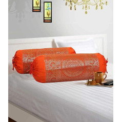 Stylo Culture Ethnic Polydupion Nackenkissen Zylinderförmiges Hotdog Kissen Kissen Kissenbezug Orange Jacquard Brokatbordüre Mandala Sofa Kissenbezüge für 2 Zylinder (2-er Set) | 30x15 Zoll (76x38 cm)