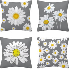 Spilvenu pārvalki 4 Pack Grey 18 x 18 collu Dzeltena un balta ziedu raksts Soft Polyester Square Dekoratīvie dzīvojamā istaba Dīvāns Dīvāns Gulta Spilvenu pārvalki 18 x 18 collu