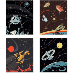 Berkin Arts Art Print Unframed Space Universe Pictures Set of 4, Plakāta izmērs: 28 x 35 cm Premium Art Paper Wall Decoration Matching Living Room Decoration Solar System Starry Sky Astronaut Plakāts