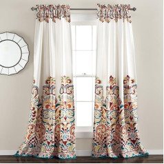 Lush Decor Clara Vorhänge Paisley-Damast-Druck, Bohemian-Stil, Raumverdunkelung, Fensterpaneel-Set für Wohnzimmer, Esszimmer, Schlafzimmer (Paar), 132,1 cm B x 241,3 cm L, Türkis und Mandarine