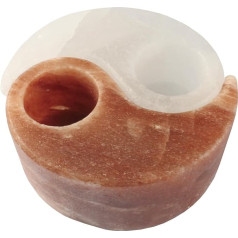 HIMALAYA SALT DREAMS Teelichthalter Yin Yang, Kristallsalz aus Punjab/Pakistan, Orange/Weiß, Ø ca. 13 cm un Höhe: ca. 5 cm