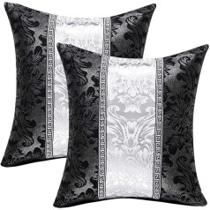 avotu karte Komplekts no 2 kvadrātveida mest spilvenu pārvalki Decor Vintage Floral Black Silver Contrast spilvenu pārvalki Bolster čaulas dīvāna dīvānam 18x18 collu